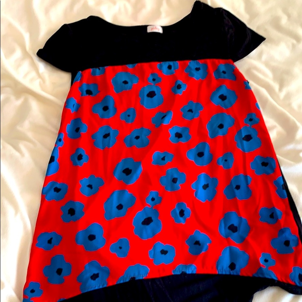 Pixley Cap Sleeve Black, Red and Blue Top